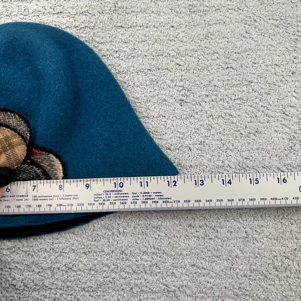Daniele Meucci boiledWool Cloche Hat Flower Teal OS Vintage flapper Italian